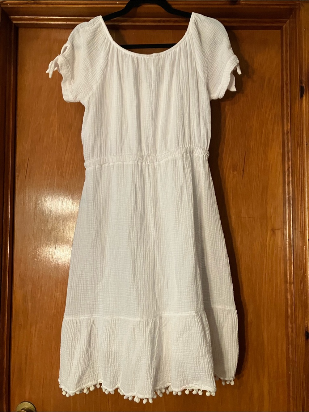 Ruby Rd. White Cotton Pom-Trim Casual Dress